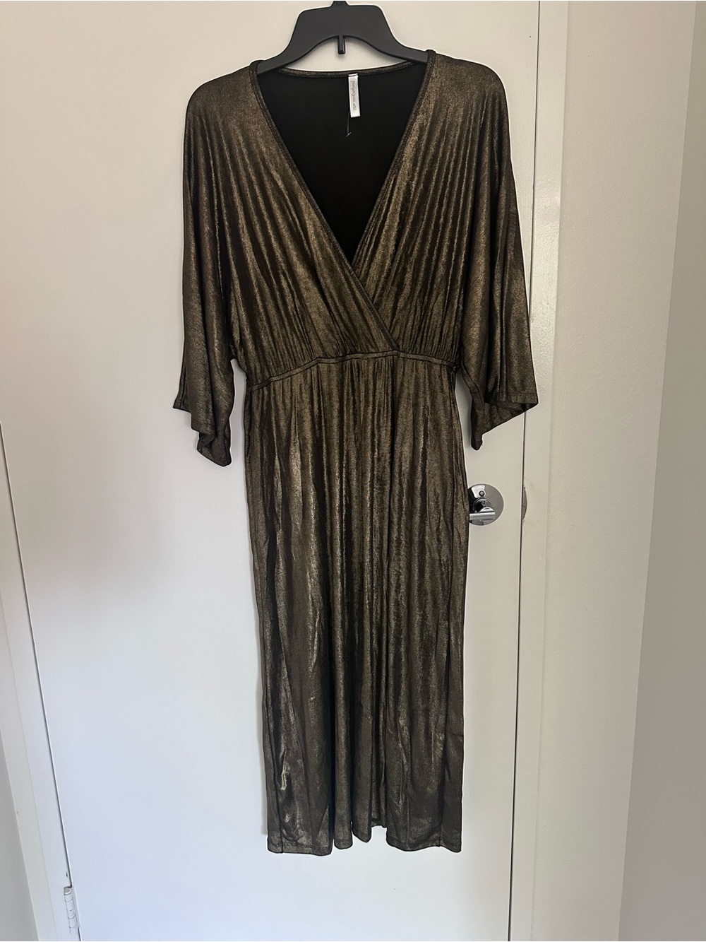 Sage Motherhood Metallic Bronze Wrap Midi Dress Size S New Made in USA